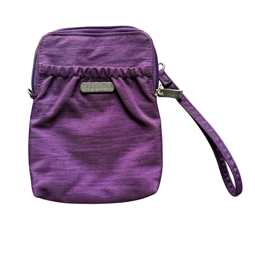 Baggallini Purple Nylon Wristlet Pouch Wallet with Card Slots and Front Pocket